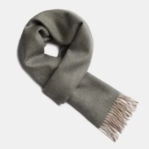Natural Baby Alpaca Wool Scarf – Exclusive Fishbone - Botanical / Beige