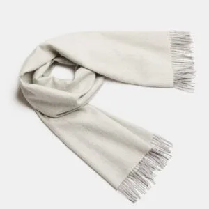 Natural Baby Alpaca Maxi-Scarf with Fringes - White / Silver