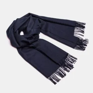 Natural Baby Alpaca Maxi-Scarf with Fringes - 30x200, Navy