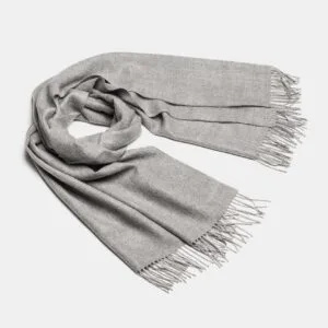 Natural Baby Alpaca Maxi-Scarf with Fringes - 30x200, Silver