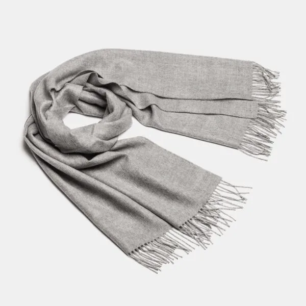 Natural Baby Alpaca Maxi-Scarf with Fringes - 30x200, Silver
