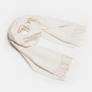 Natural Baby Alpaca Maxi-Scarf with Fringes - 30x200, White