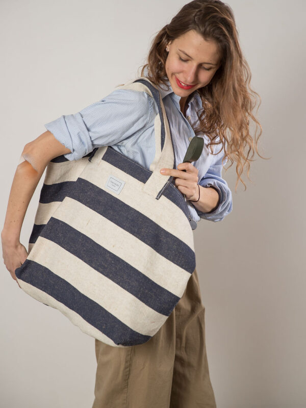 BEACH BAG – Reclaimed stripe canvas
