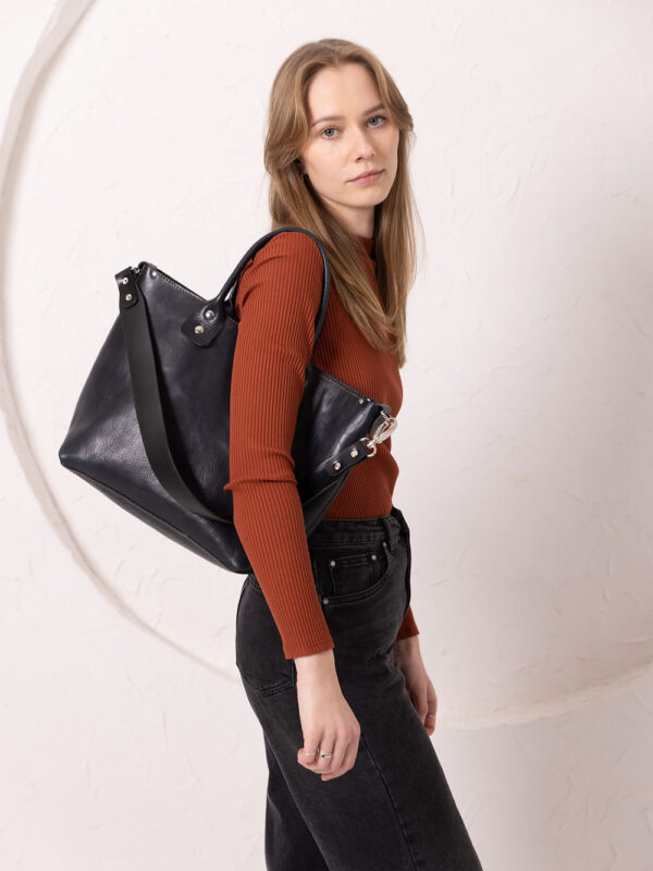 MIGLE Leather Handbag – Dark Denim