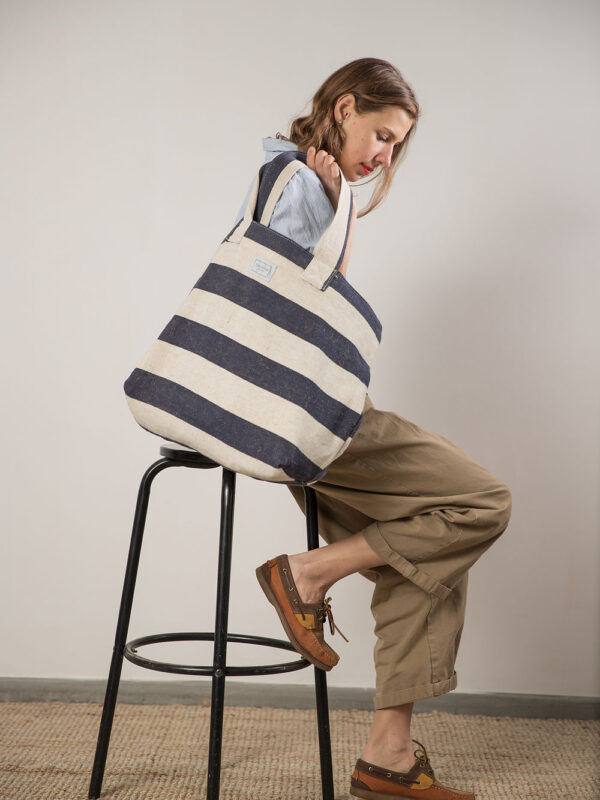 BEACH BAG – Reclaimed stripe canvas
