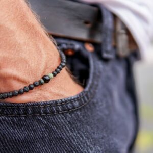 Lava Bracelet with 4mm Onyx and Turquoise for Men