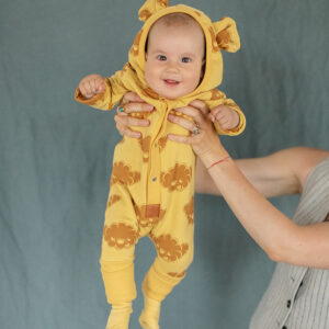 Eared Jumpsuit for Babies and Kids – Yellow with Clouds