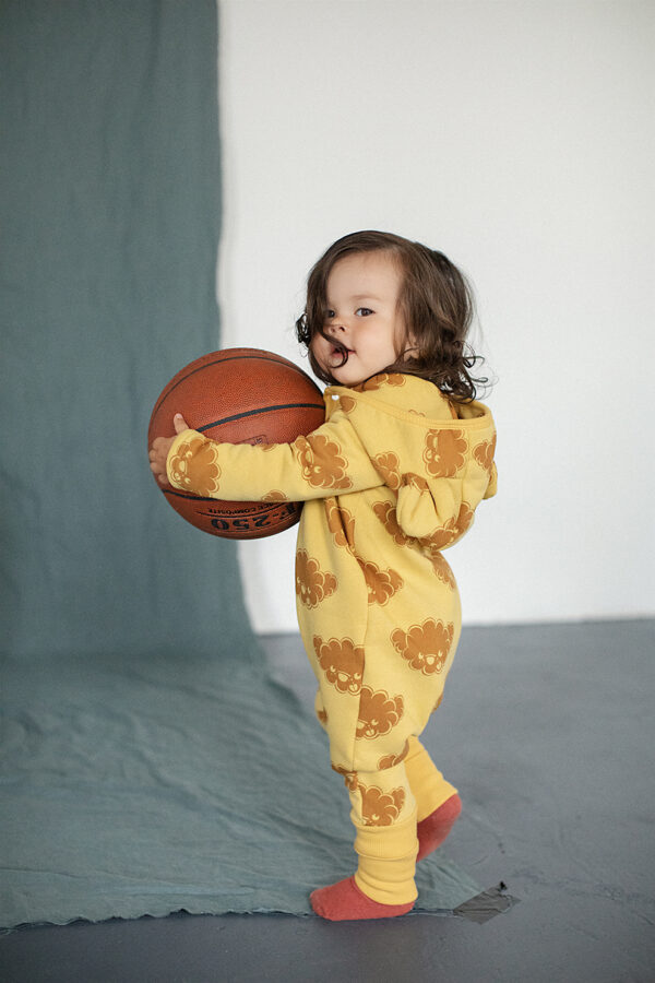 Eared Jumpsuit for Babies and Kids – Yellow with Clouds