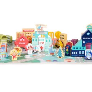Wooden Blocks + Base City Set, 121 Pieces