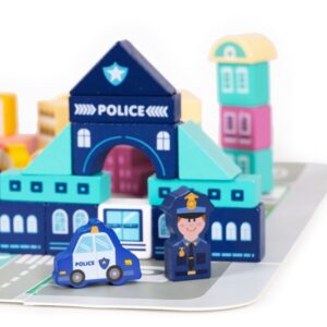 Wooden Blocks + Base City Set, 121 Pieces
