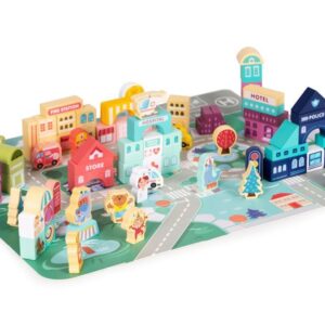 Wooden Blocks + Base City Set, 121 Pieces