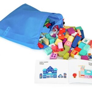 Wooden Blocks + Base City Set, 121 Pieces