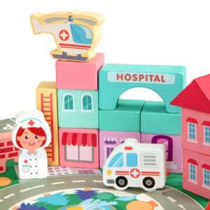 Wooden Blocks + Base City Set, 121 Pieces