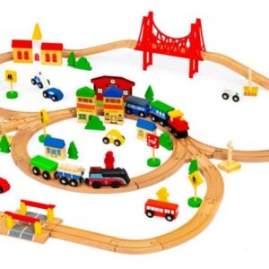 Wooden Train Set, 90 Pieces