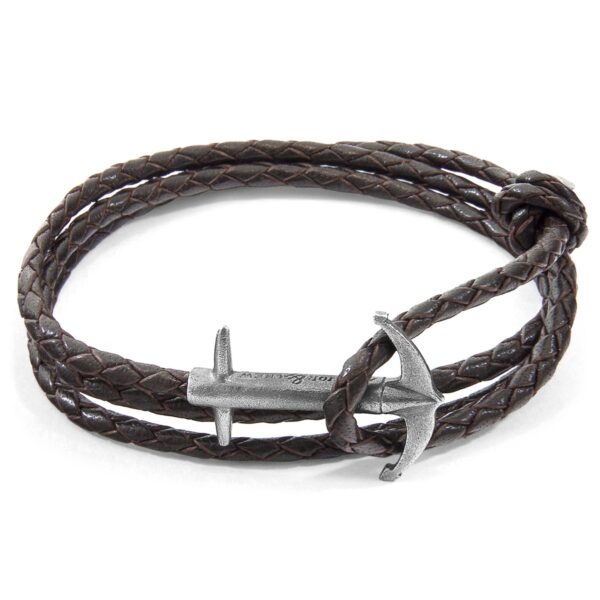 Admiral Anchor Silver and Braided Leather Bracelet – Dark Brown