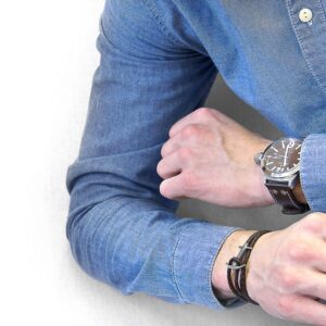 Admiral Anchor Silver and Braided Leather Bracelet – Dark Brown