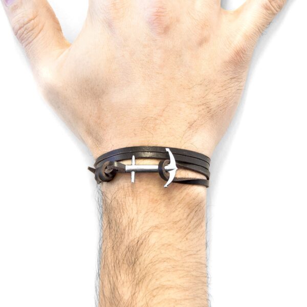 Admiral Anchor Silver and Flat Leather Bracelet – Dark Brown