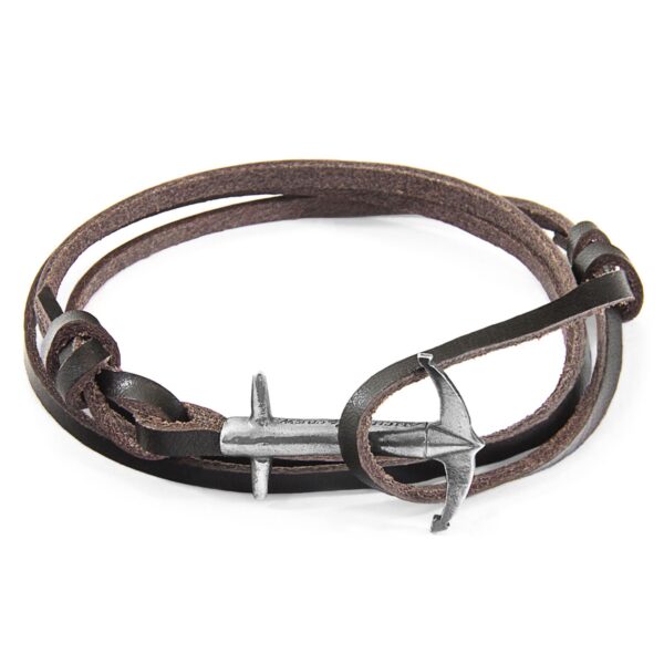 Admiral Anchor Silver and Flat Leather Bracelet – Dark Brown