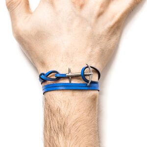 Admiral Anchor Silver and Flat Leather Bracelet – Royal Blue