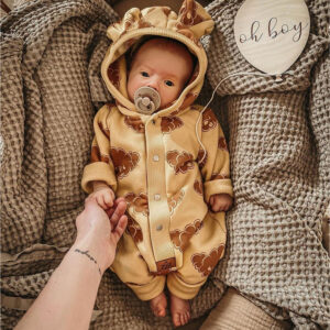 Eared Jumpsuit for Babies and Kids – Yellow with Clouds