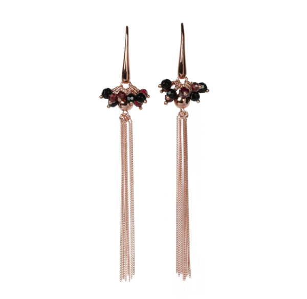 Cherie Black Tassel Earrings – Rose Gold and Silver