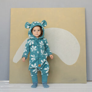 Eared Jumpsuit for Babies and Kids – Chestnut Leaves on Green