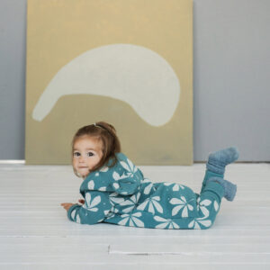 Eared Jumpsuit for Babies and Kids – Chestnut Leaves on Green