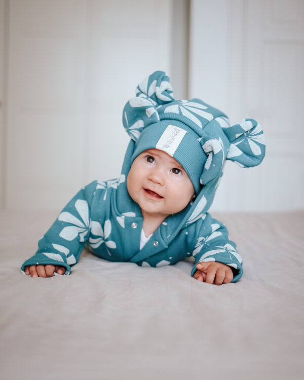 Eared Jumpsuit for Babies and Kids – Chestnut Leaves on Green
