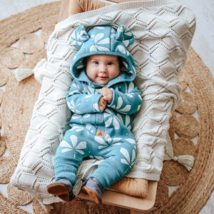Eared Jumpsuit for Babies and Kids – Chestnut Leaves on Green