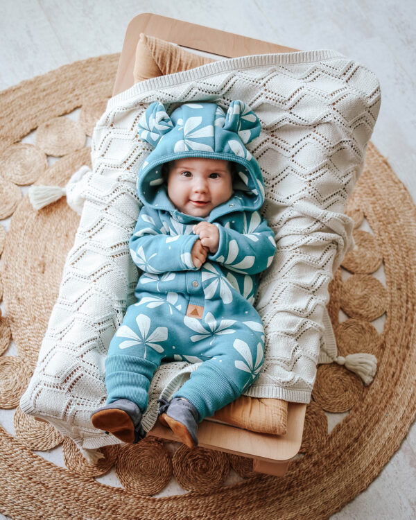 Eared Jumpsuit for Babies and Kids – Chestnut Leaves on Green