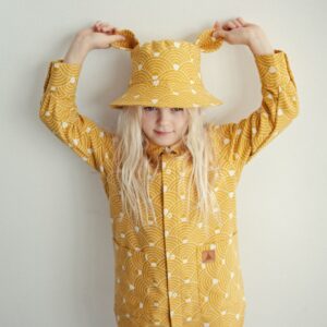 Kids Hat with Ears – Waves on Mustard