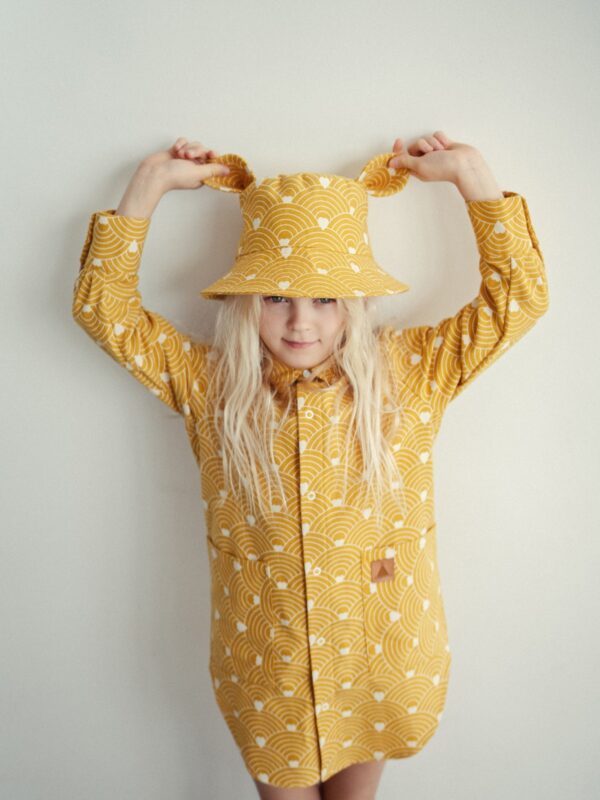 Kids Hat with Ears – Waves on Mustard