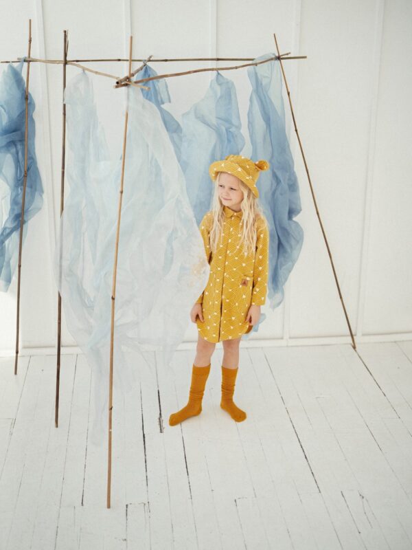 Kids Hat with Ears – Waves on Mustard