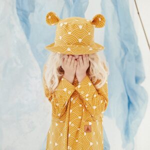 Kids Hat with Ears – Waves on Mustard