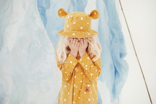 Kids Hat with Ears – Waves on Mustard