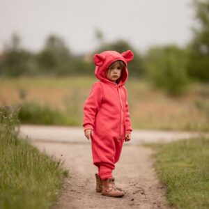 Eared Jumpsuit for Babies and Kids – Coral