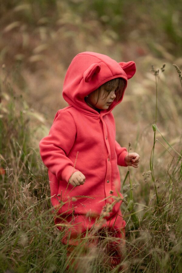 Eared Jumpsuit for Babies and Kids – Coral