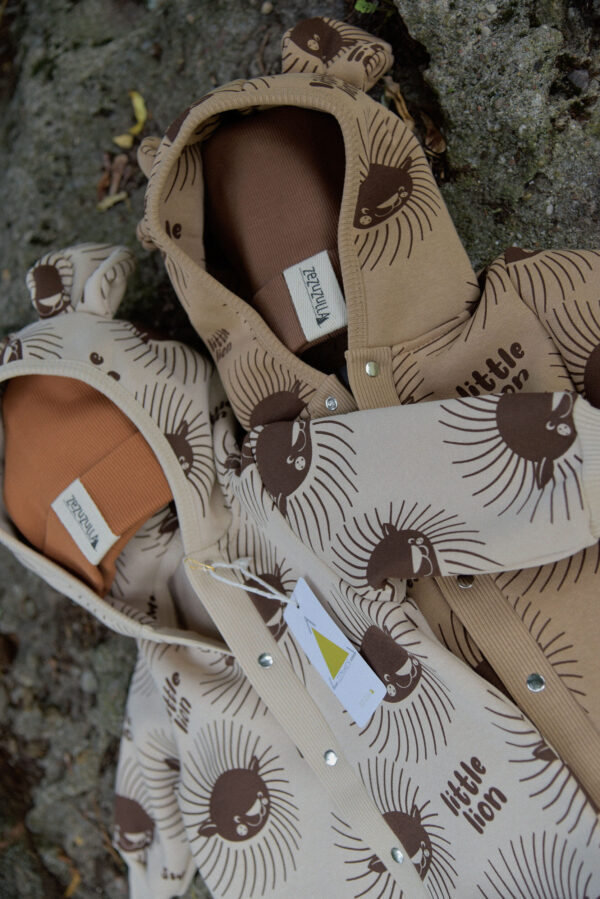 Eared Jumpsuit for Babies and Kids – Lion on Cacao