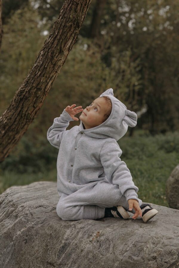 Eared Jumpsuit for Babies and Kids – Melange Grey