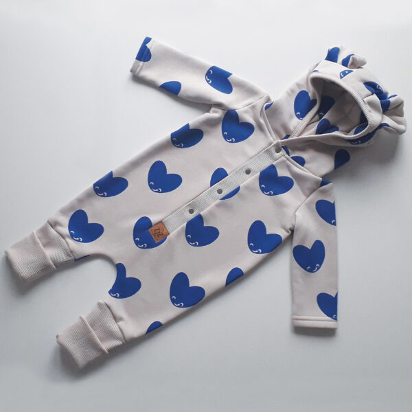Eared Jumpsuit for Babies and Kids – Blue Hearts
