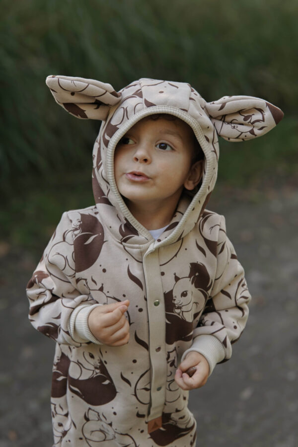 Eared Jumpsuit for Babies and Kids – Beige Squirrel
