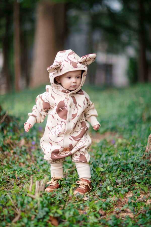 Eared Jumpsuit for Babies and Kids – Beige Squirrel
