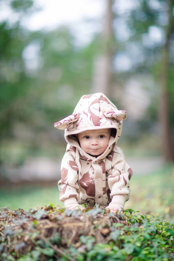 Eared Jumpsuit for Babies and Kids – Beige Squirrel