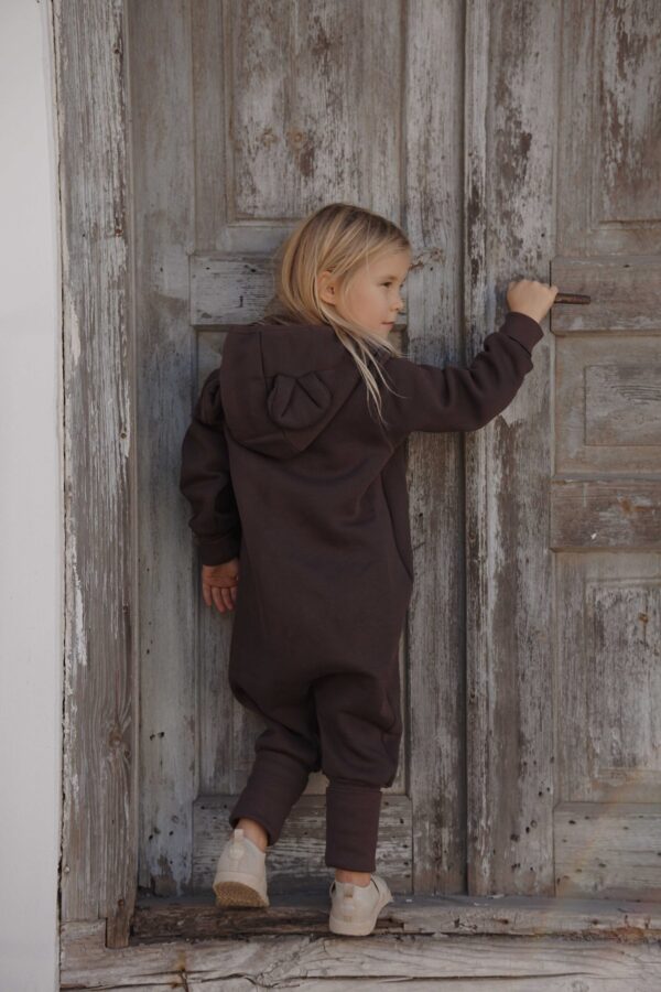 Eared Jumpsuit for Babies and Kids – Chocolate