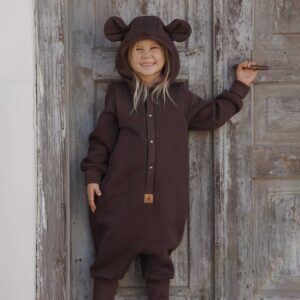 Eared Jumpsuit for Babies and Kids – Chocolate