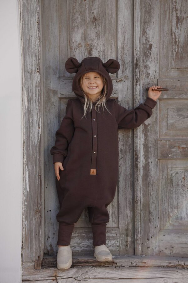 Eared Jumpsuit for Babies and Kids – Chocolate