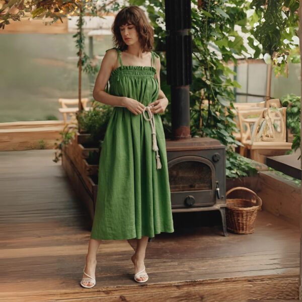 Linen Ballade Dress – Foliage Green