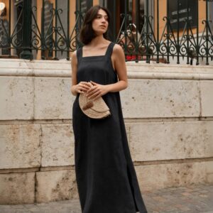 Linen Fugue Dress - Black