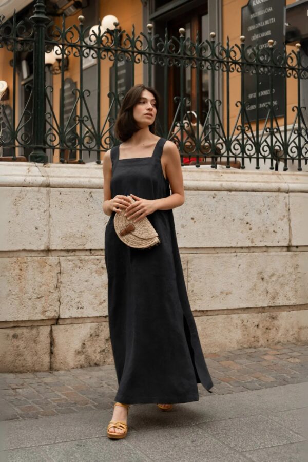 Linen Fugue Dress – Black