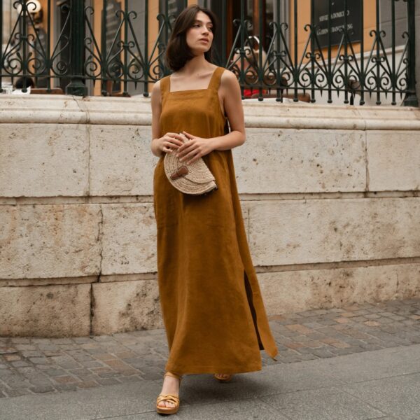 Linen Fugue Dress – Bronze